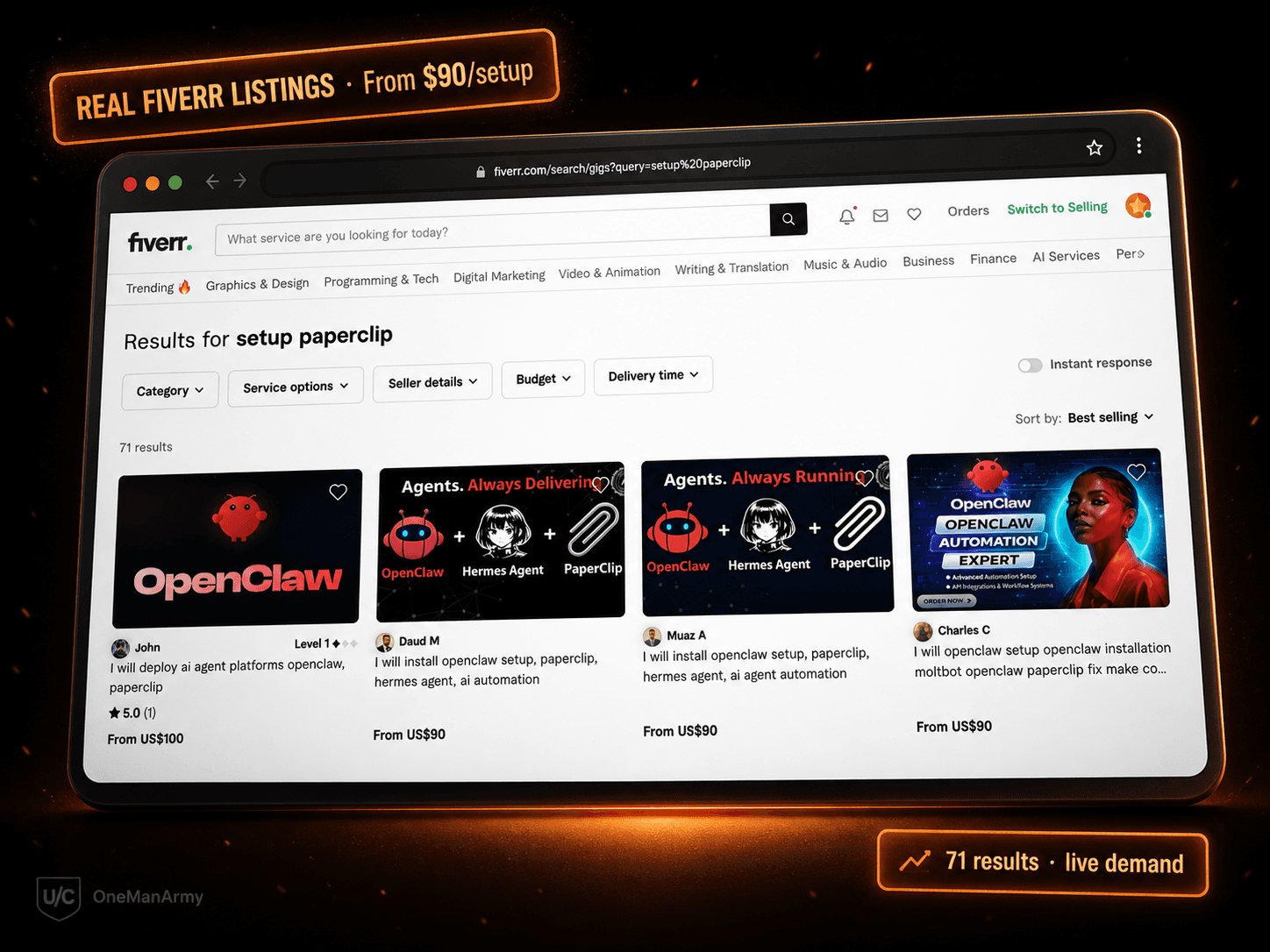 Real Fiverr listings for setup paperclip — 71 results, gigs starting from $90 per setup